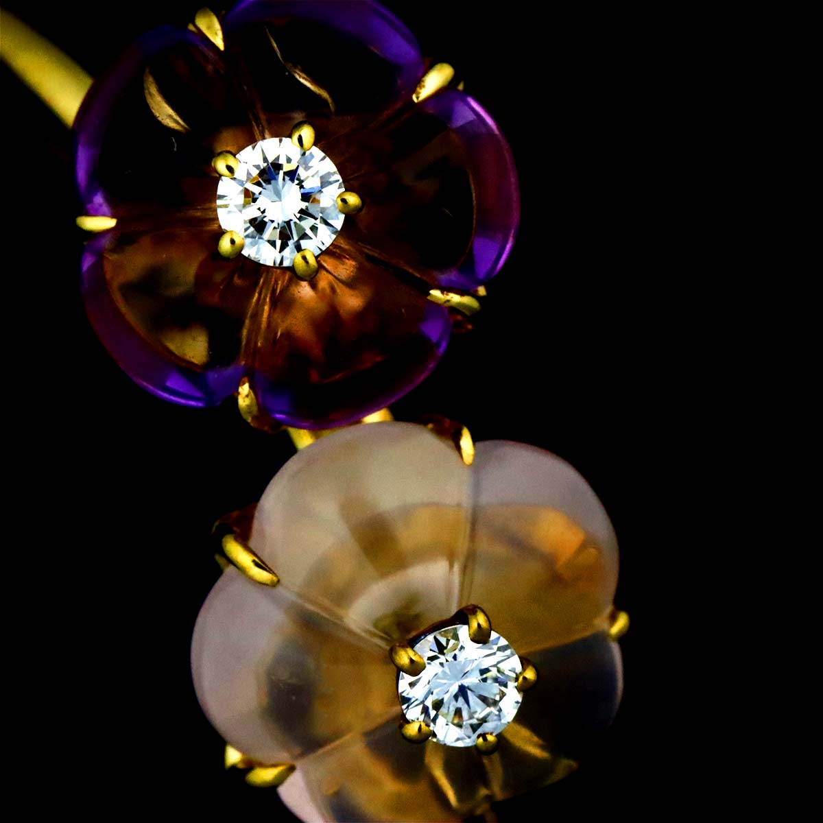 Amethyst Quartz Diamond Ring 18K YG 750 Size5.5-5.75(US)