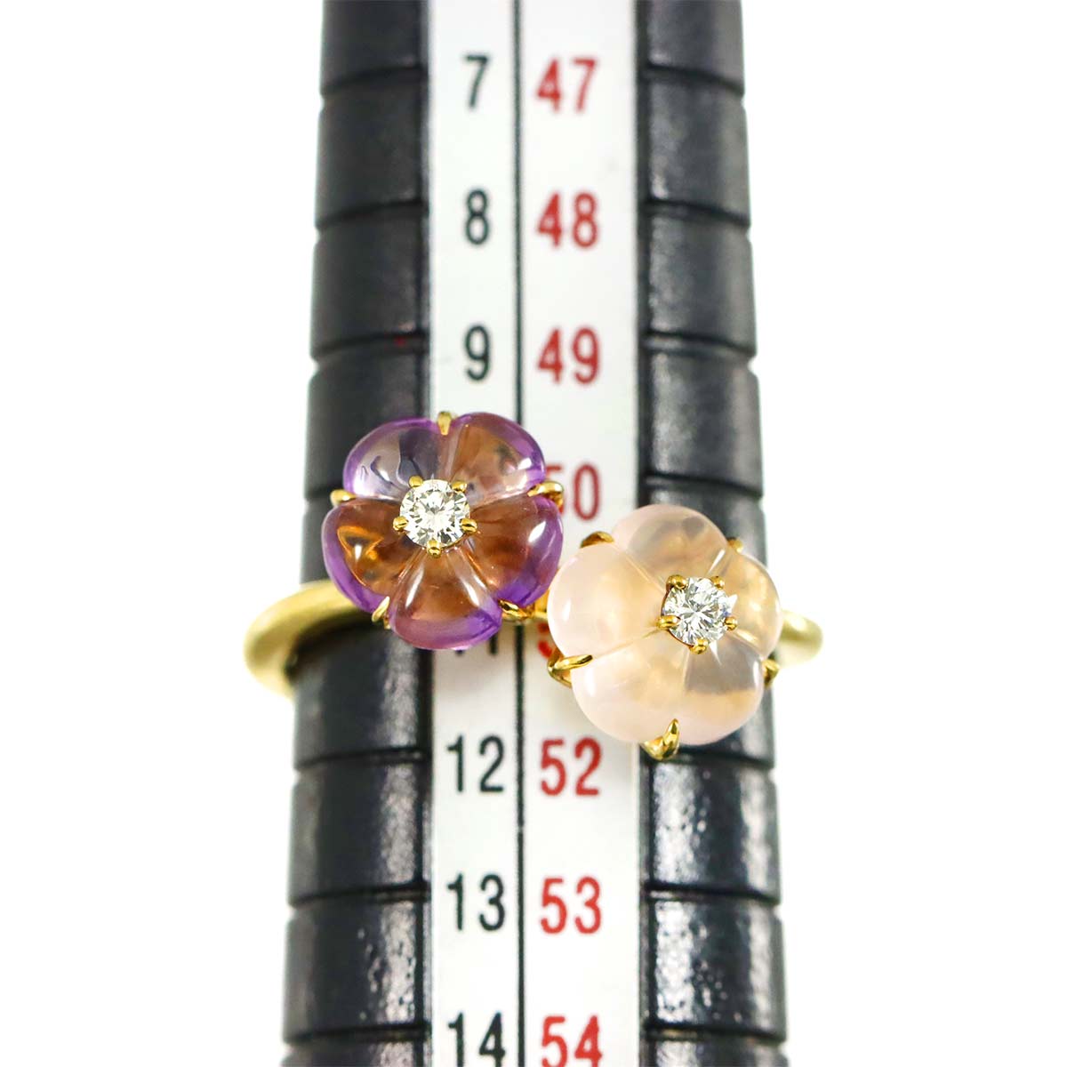 Amethyst Quartz Diamond Ring 18K YG 750 Size5.5-5.75(US)