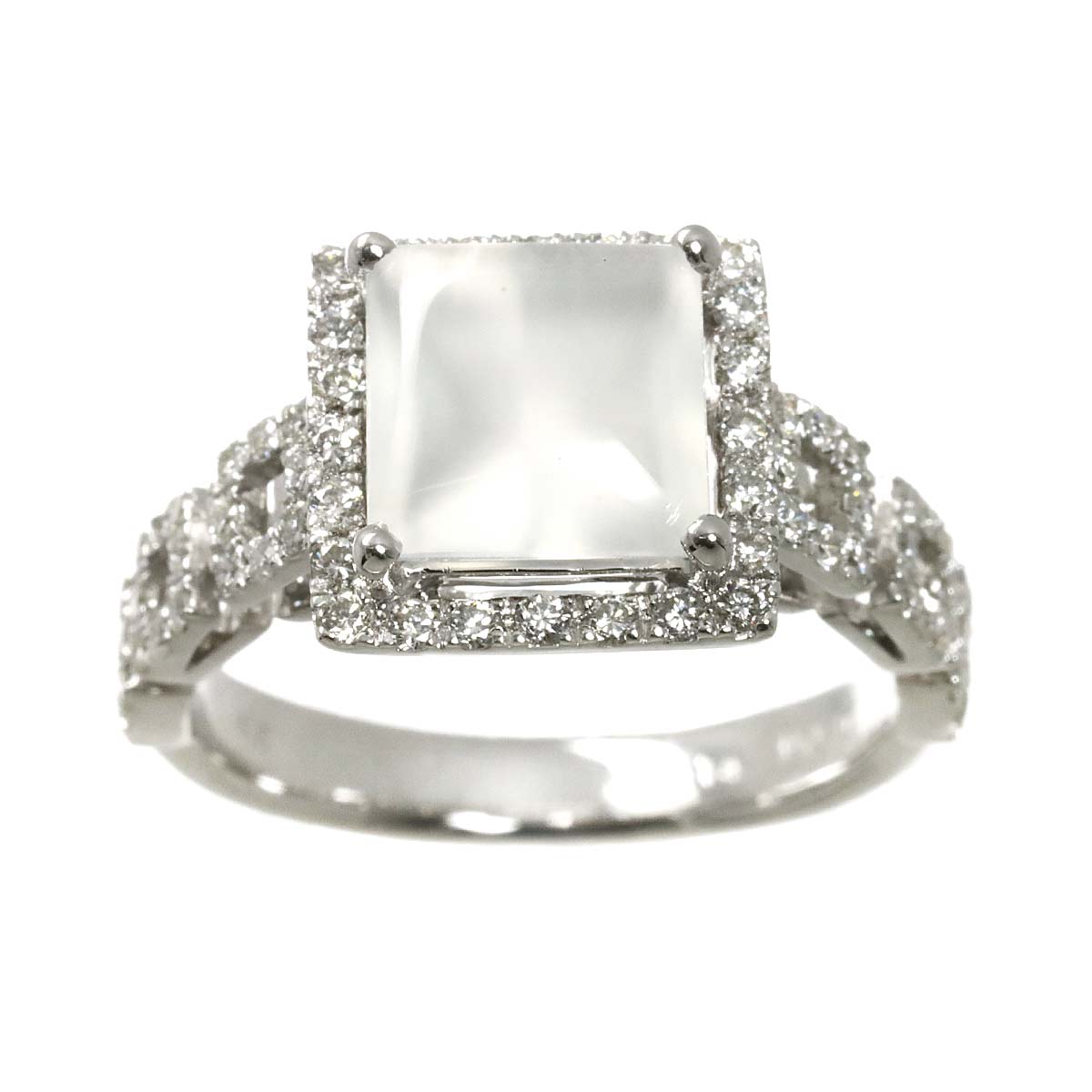 Felspar 2.14ct Diamond 0.49ct Ring 18K K18 WG White Gold size6(US)