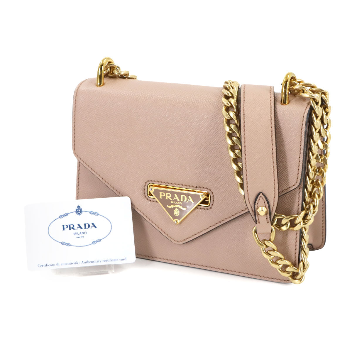 Chain Shoulder Bag Saffiano Leather Beige 1BD200 Purse