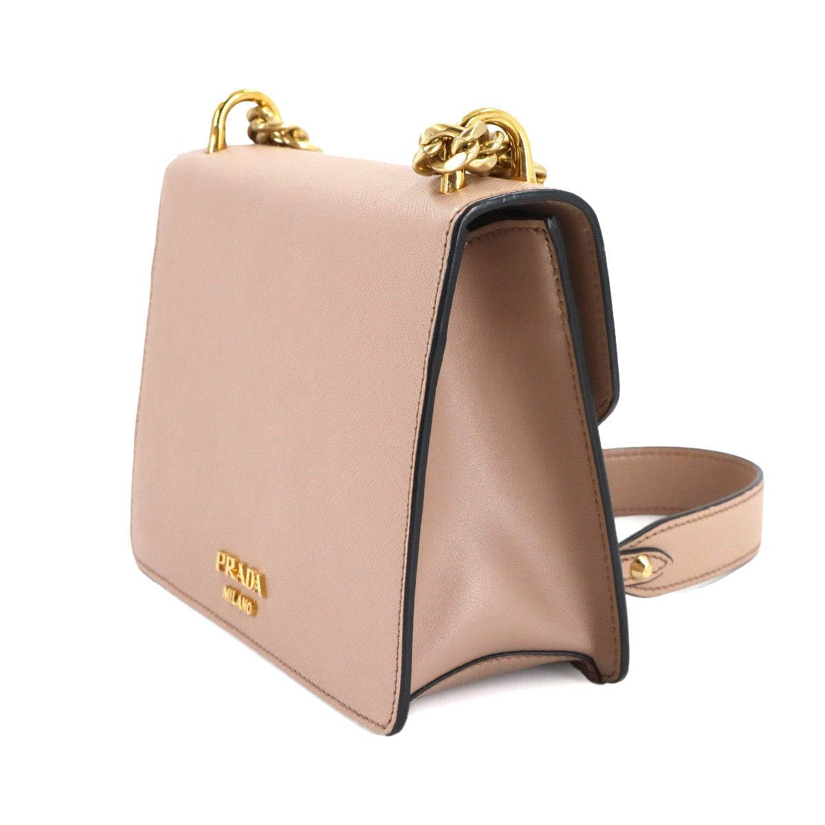 Chain Shoulder Bag Saffiano Leather Beige 1BD200 Purse