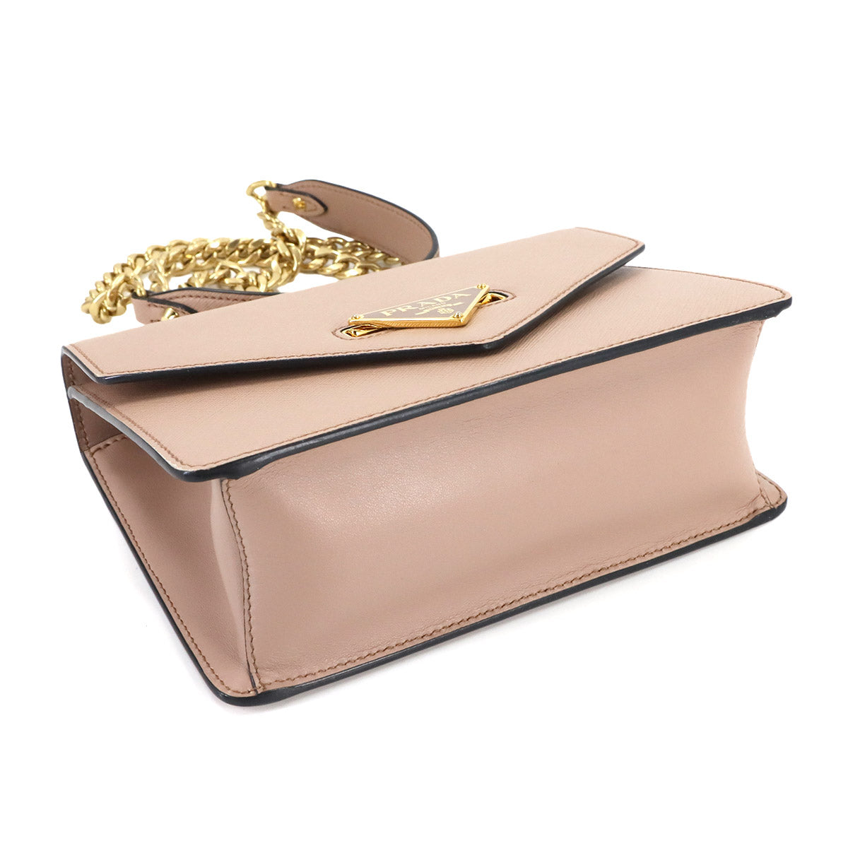 Chain Shoulder Bag Saffiano Leather Beige 1BD200 Purse