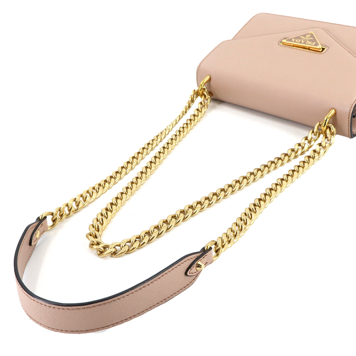 Chain Shoulder Bag Saffiano Leather Beige 1BD200 Purse