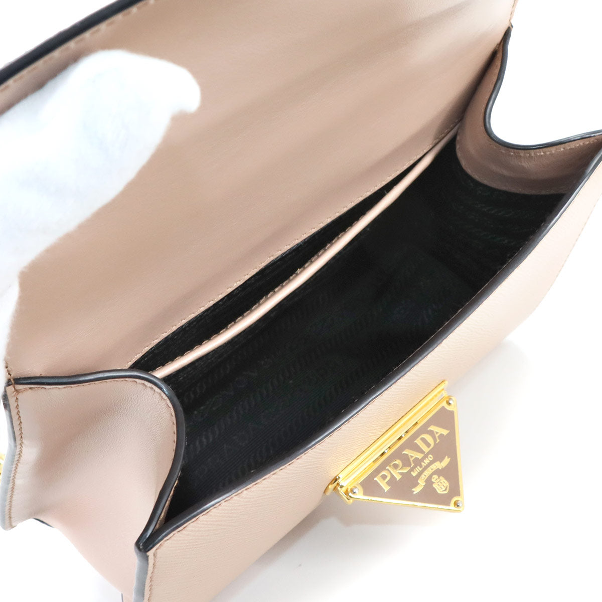 Chain Shoulder Bag Saffiano Leather Beige 1BD200 Purse