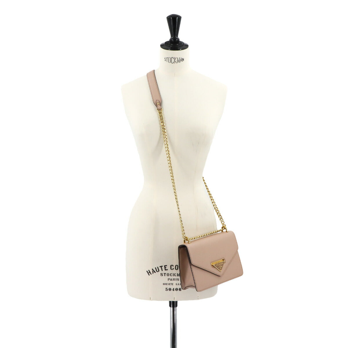 Chain Shoulder Bag Saffiano Leather Beige 1BD200 Purse