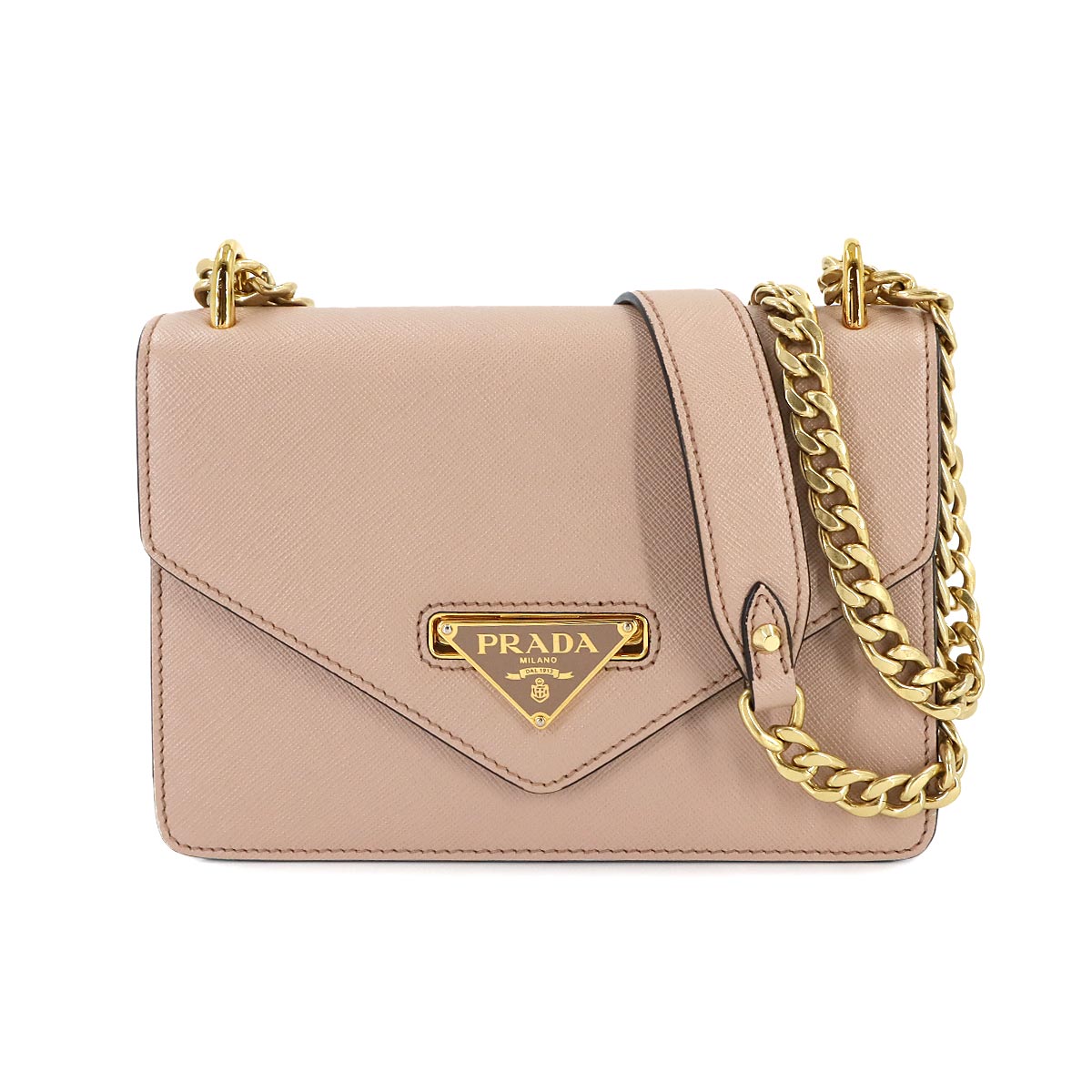 Chain Shoulder Bag Saffiano Leather Beige 1BD200 Purse