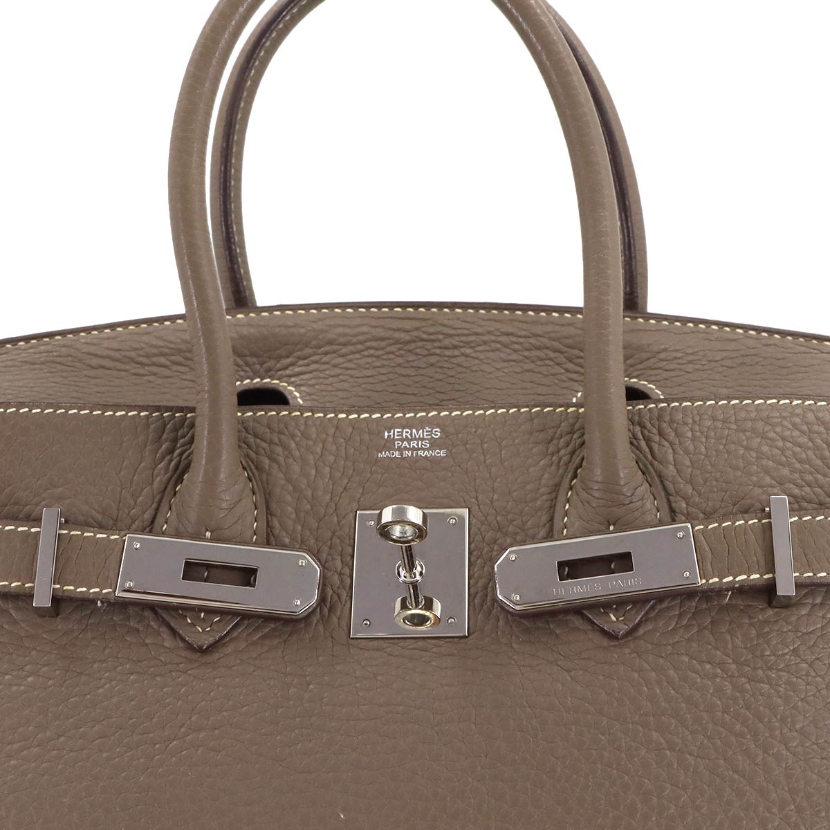 Birkin 30 Taurillon Clemence Etoupe Hand Bag Purse Beige