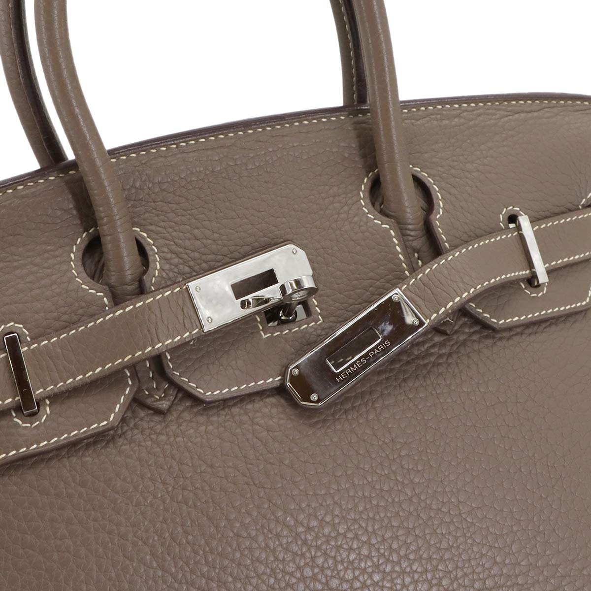 Birkin 30 Taurillon Clemence Etoupe Hand Bag Purse Beige