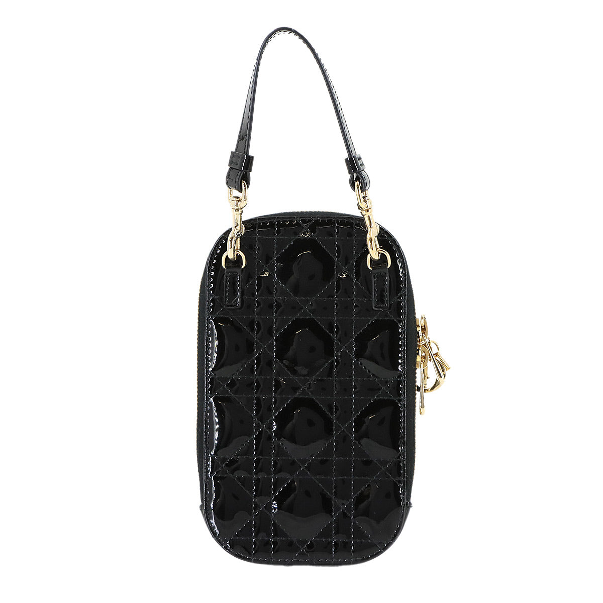 LADY DIOR Phone Holder Hand Shoulder Bag Enamel Black