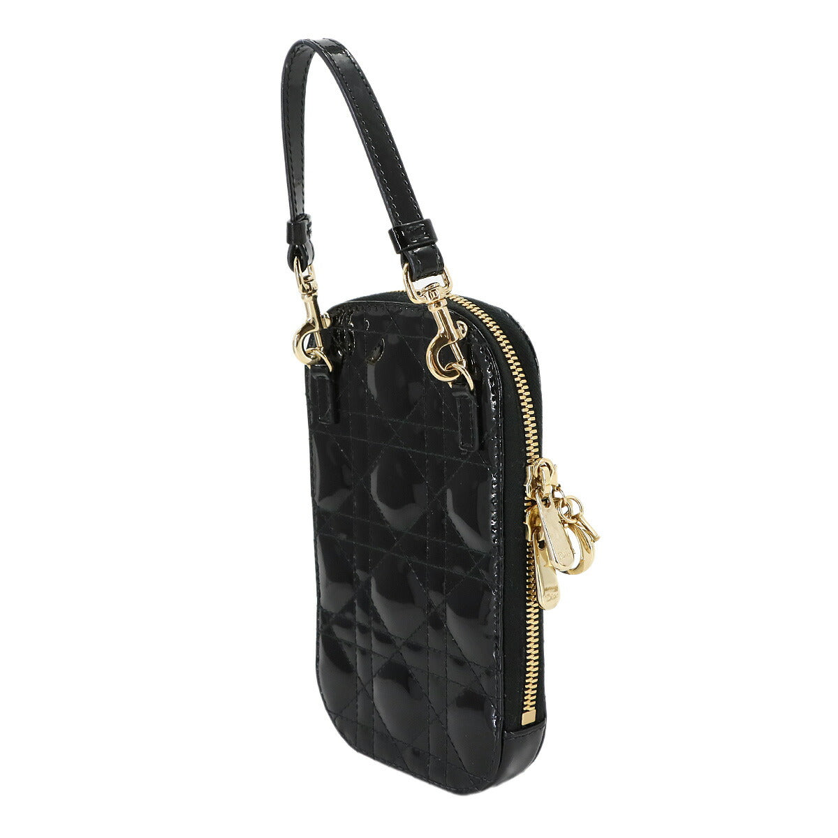 LADY DIOR Phone Holder Hand Shoulder Bag Enamel Black