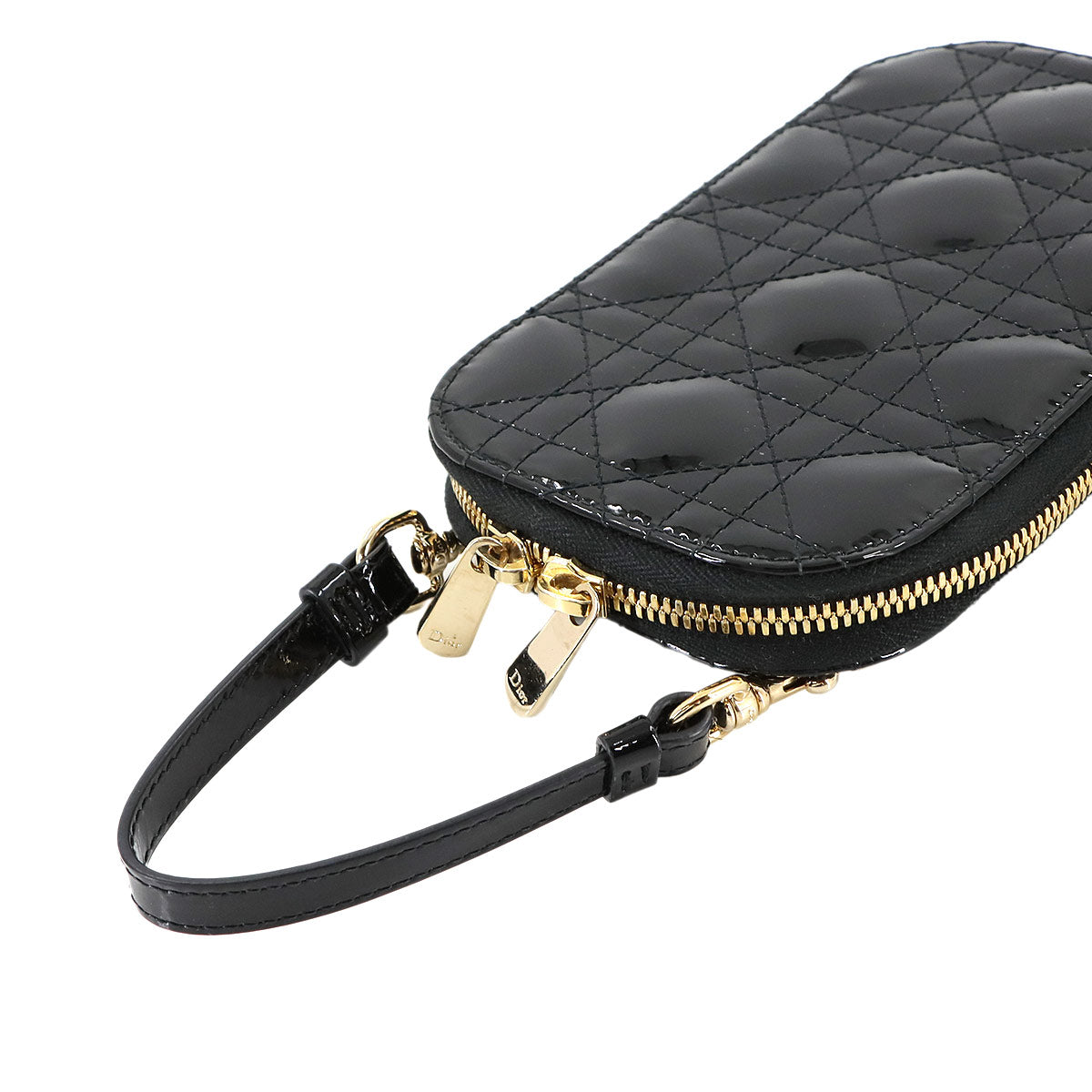 LADY DIOR Phone Holder Hand Shoulder Bag Enamel Black