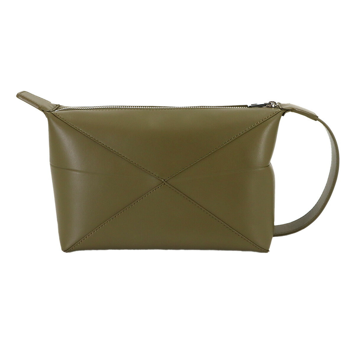 Puzzle Fold Wash Hand Clutch Bag Leather Olive Purse