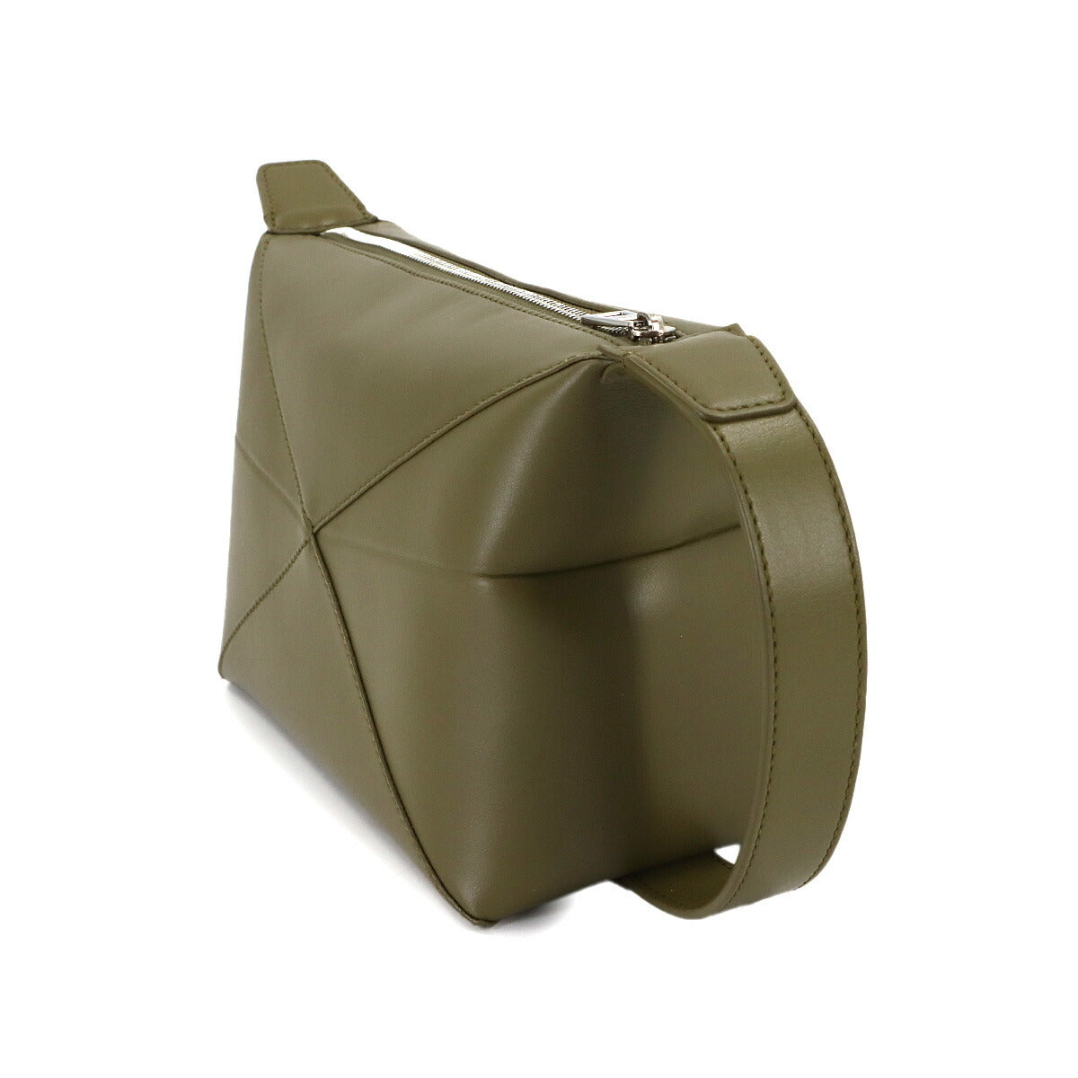 Puzzle Fold Wash Hand Clutch Bag Leather Olive Purse