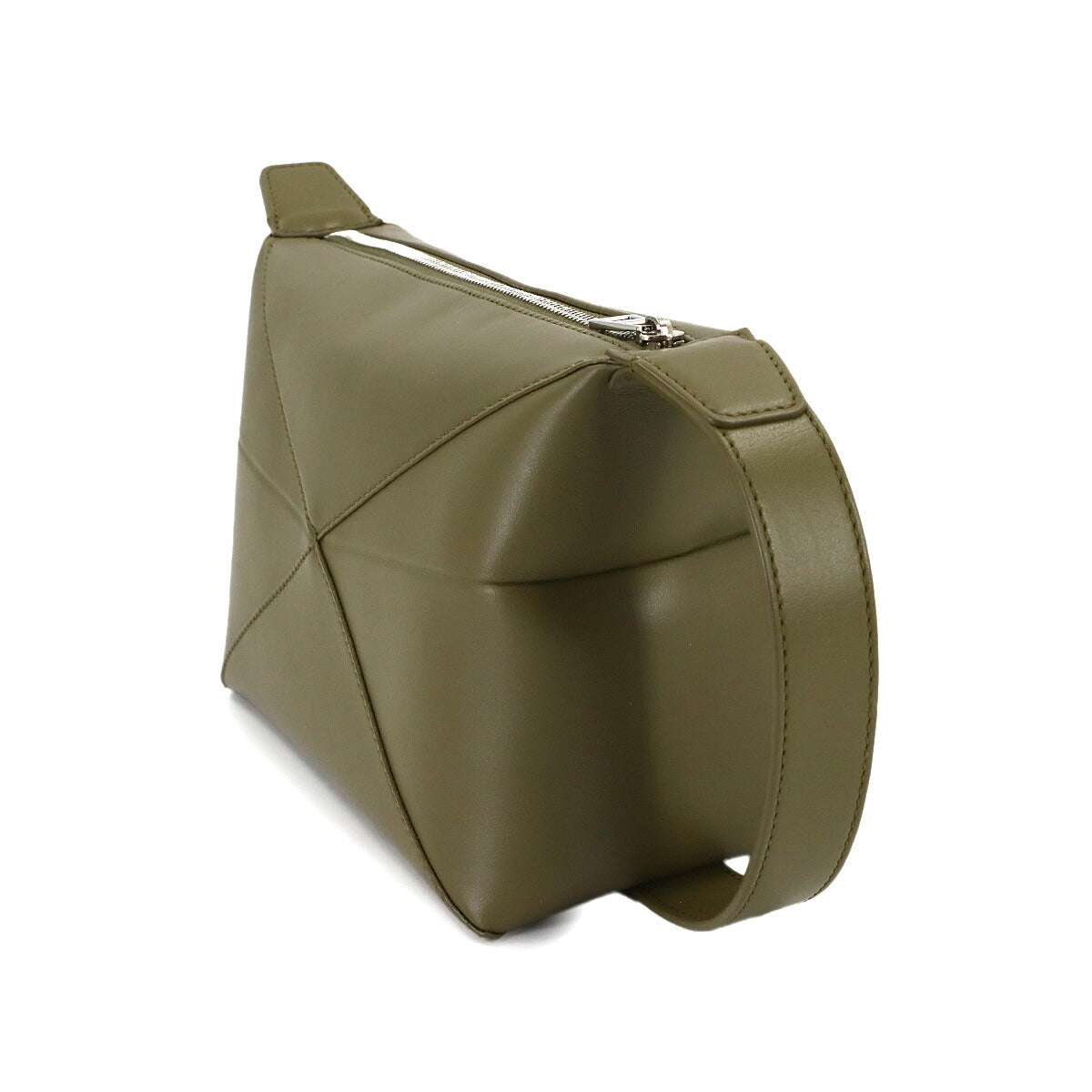 Puzzle Fold Wash Hand Clutch Bag Leather Olive Purse