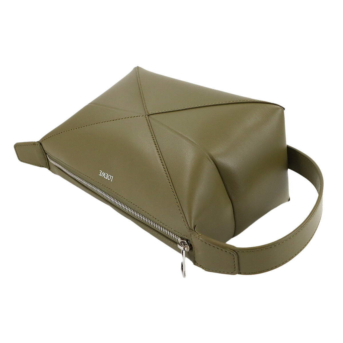Puzzle Fold Wash Hand Clutch Bag Leather Olive Purse