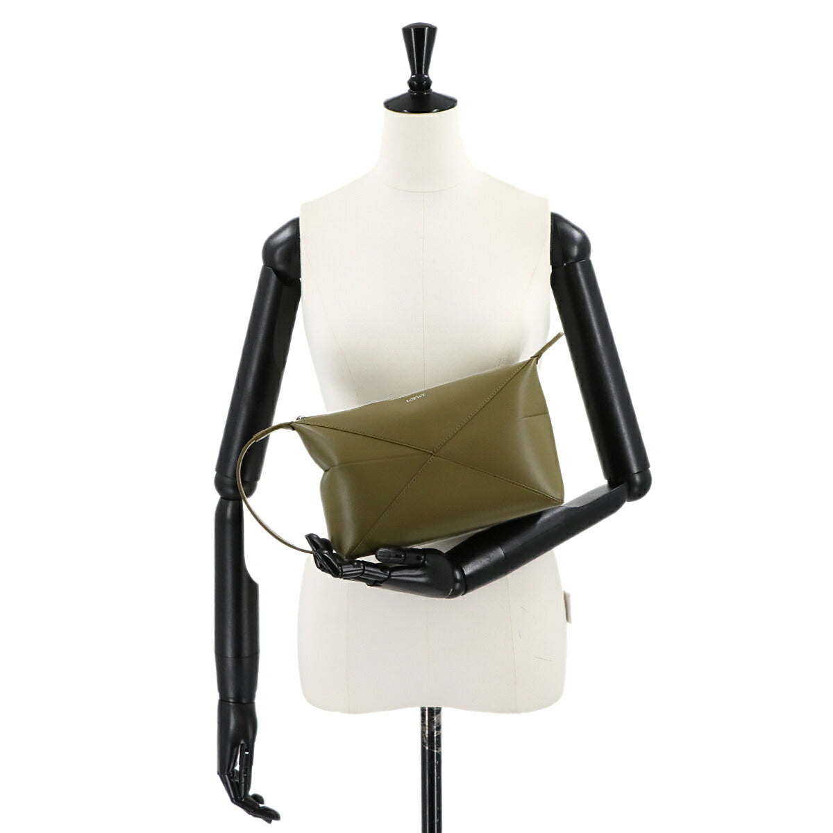 Puzzle Fold Wash Hand Clutch Bag Leather Olive Purse