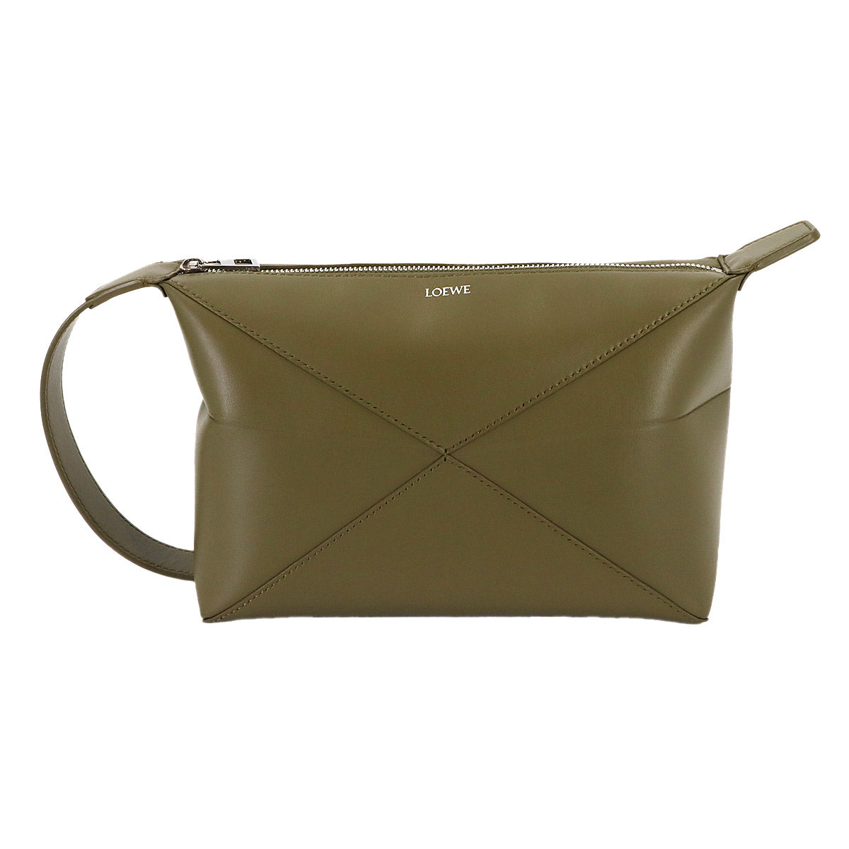 Puzzle Fold Wash Hand Clutch Bag Leather Olive Purse