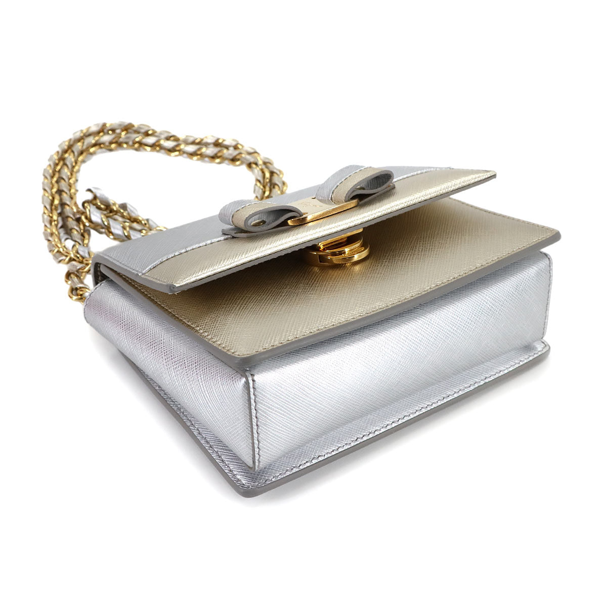 Vara Chain Shoulder Bag Leather Metalic Silver Gold