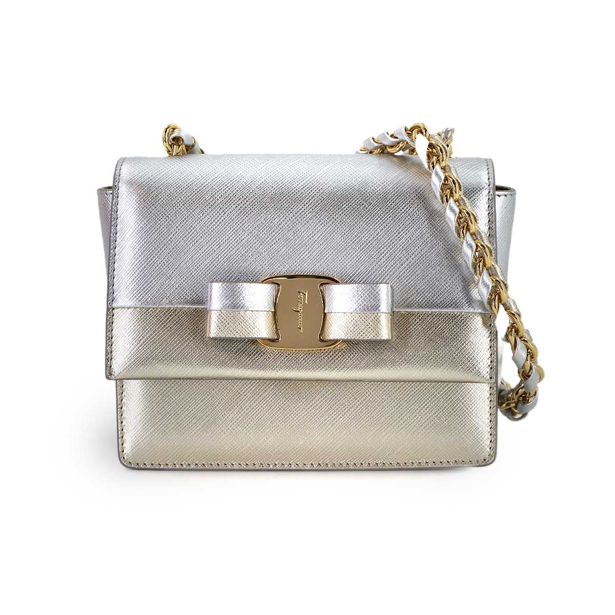 Vara Chain Shoulder Bag Leather Metalic Silver Gold
