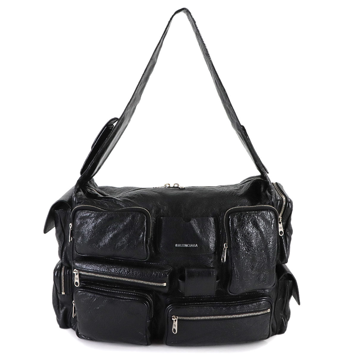 Superbusy Large Sling Shoulder Bag Leather Black 702168