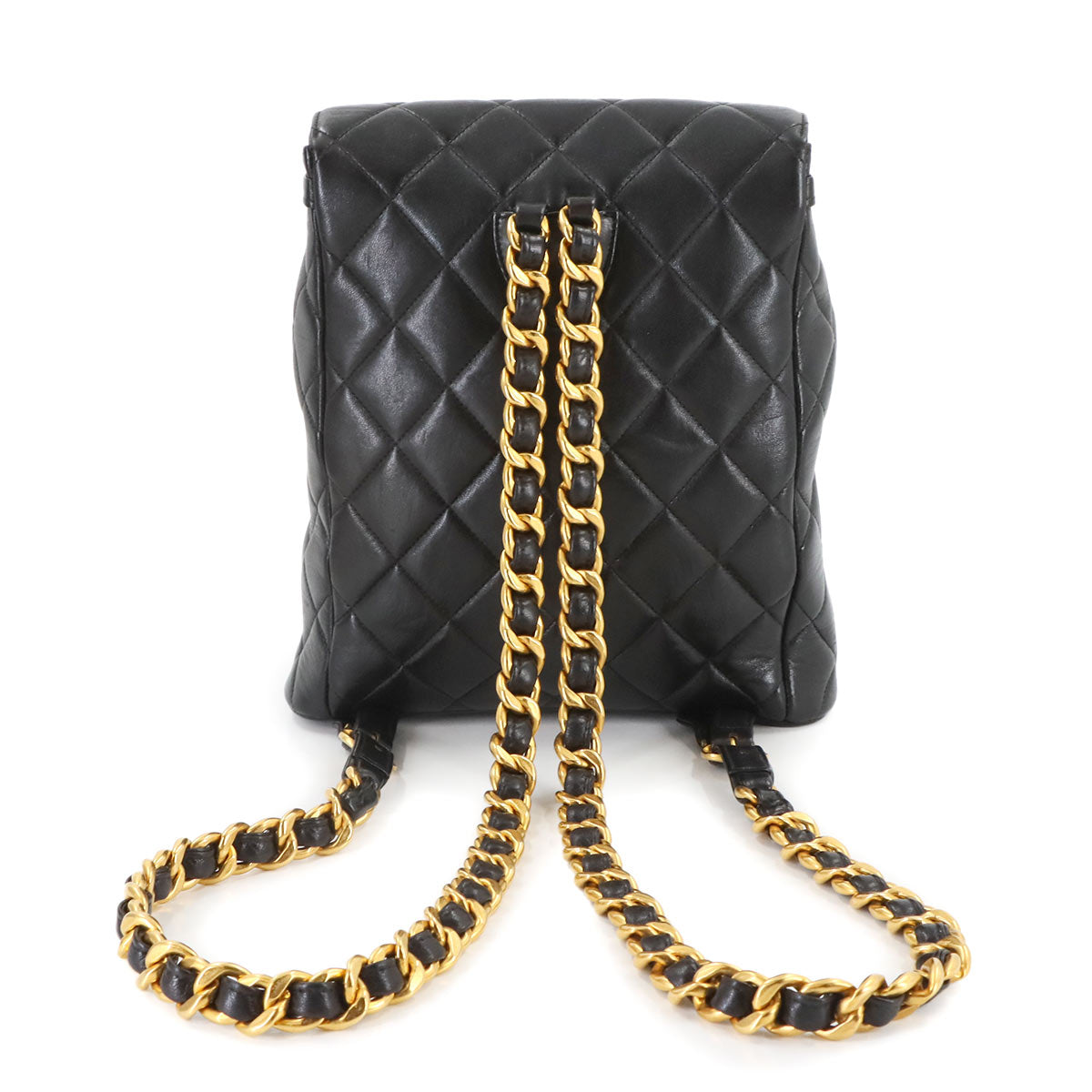 Matelasse Chain Backpack Leather Black duma Purse Vintage