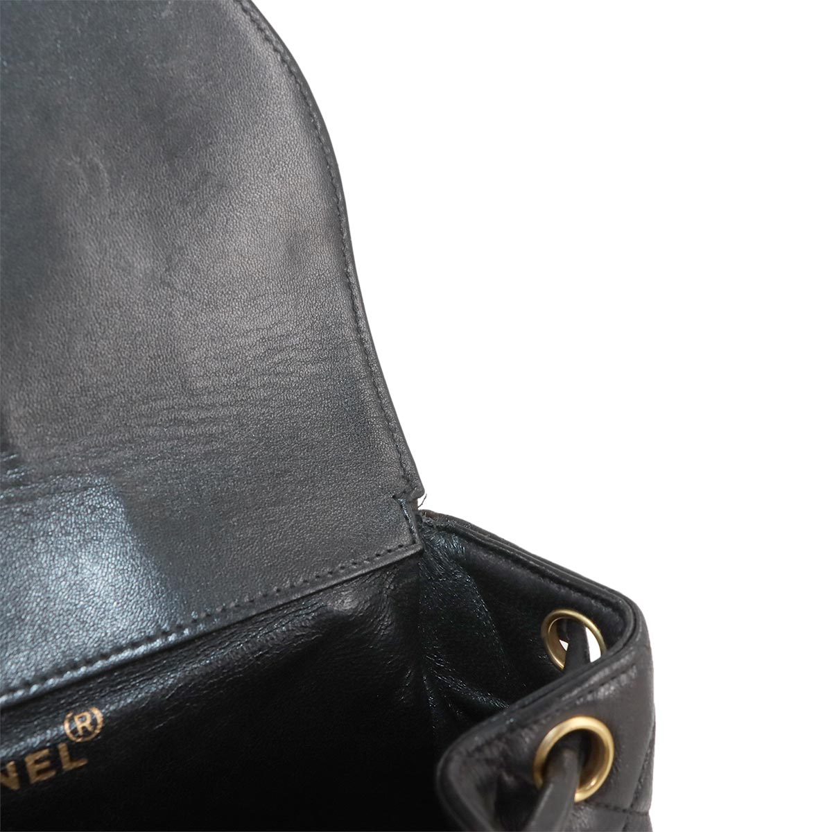Matelasse Chain Backpack Leather Black duma Purse Vintage