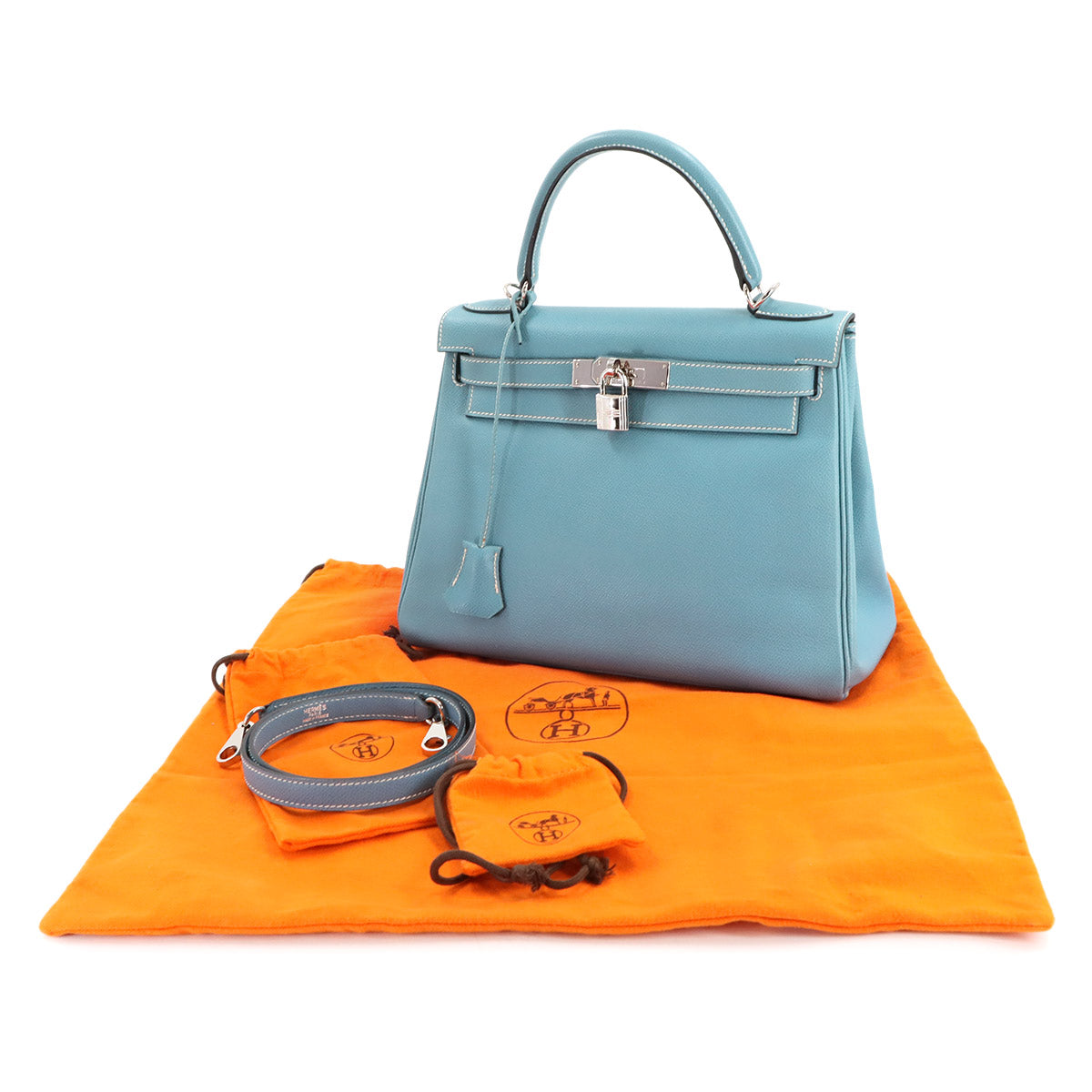 Kelly 28 Veau Epsom Blue Jean 2way Hand Shoulder Bag Purse