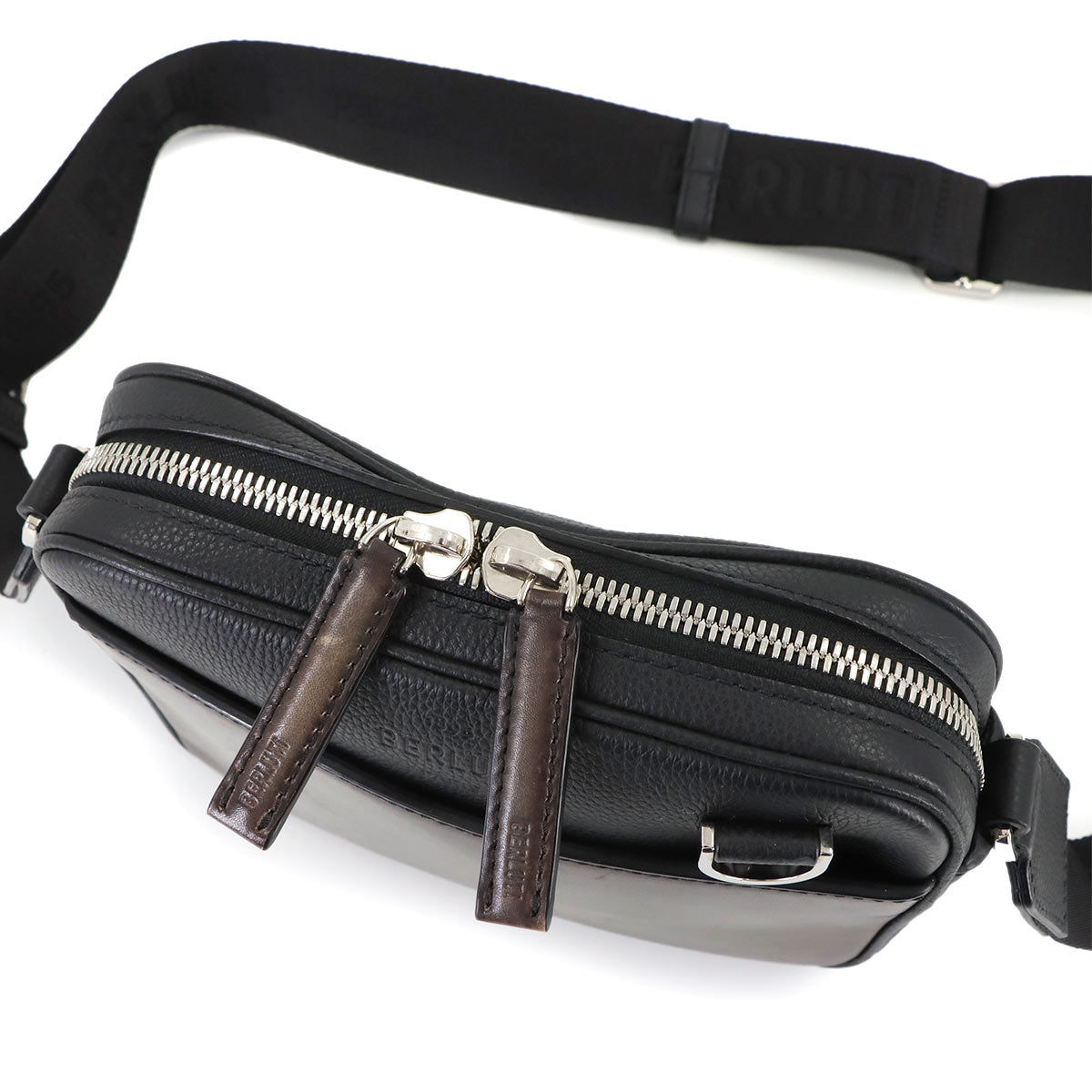 Contrast Shoulder Bag Leather Black Brown Purse