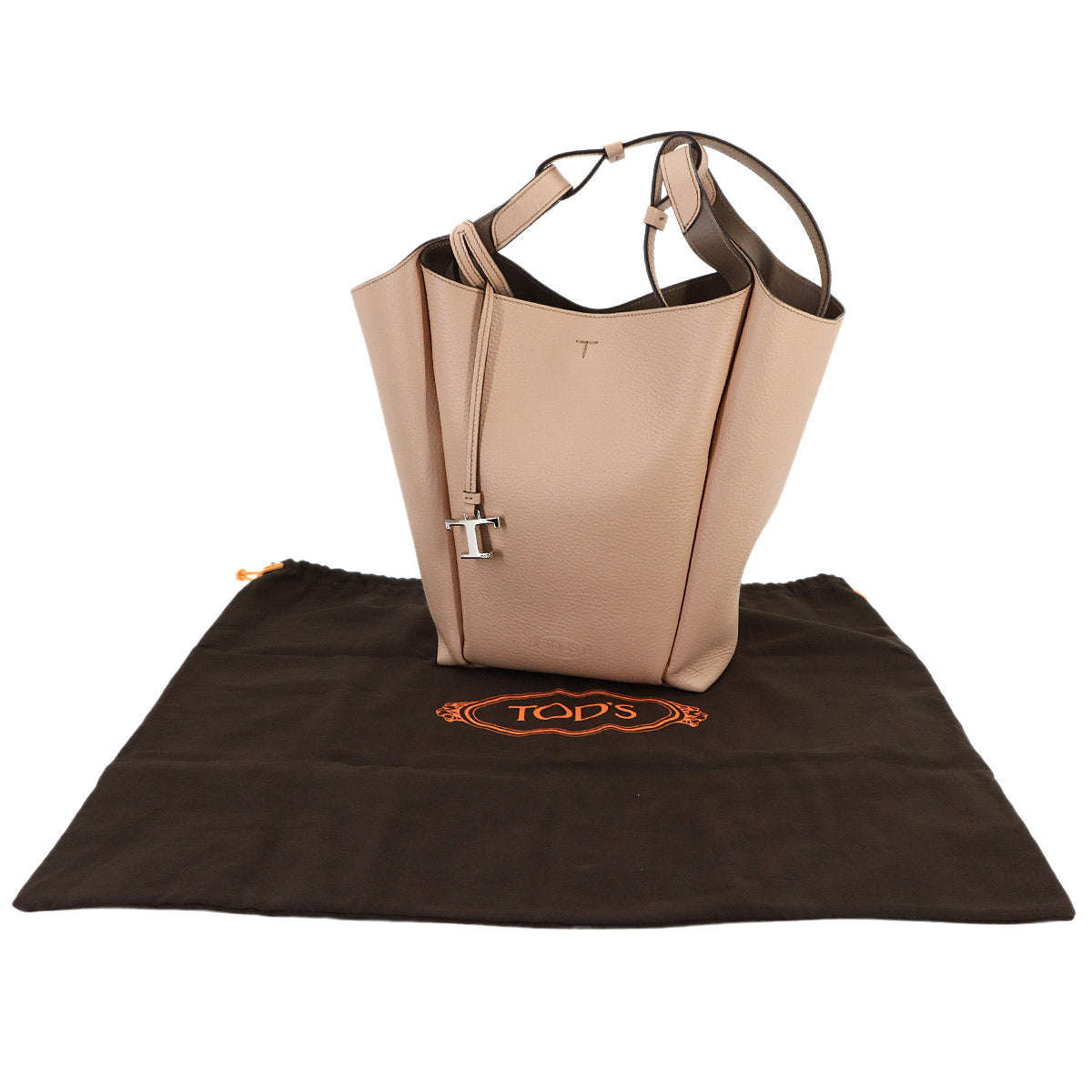 T Timeless Bucket Bag Small Hand Shoulder Bag Leather Beige