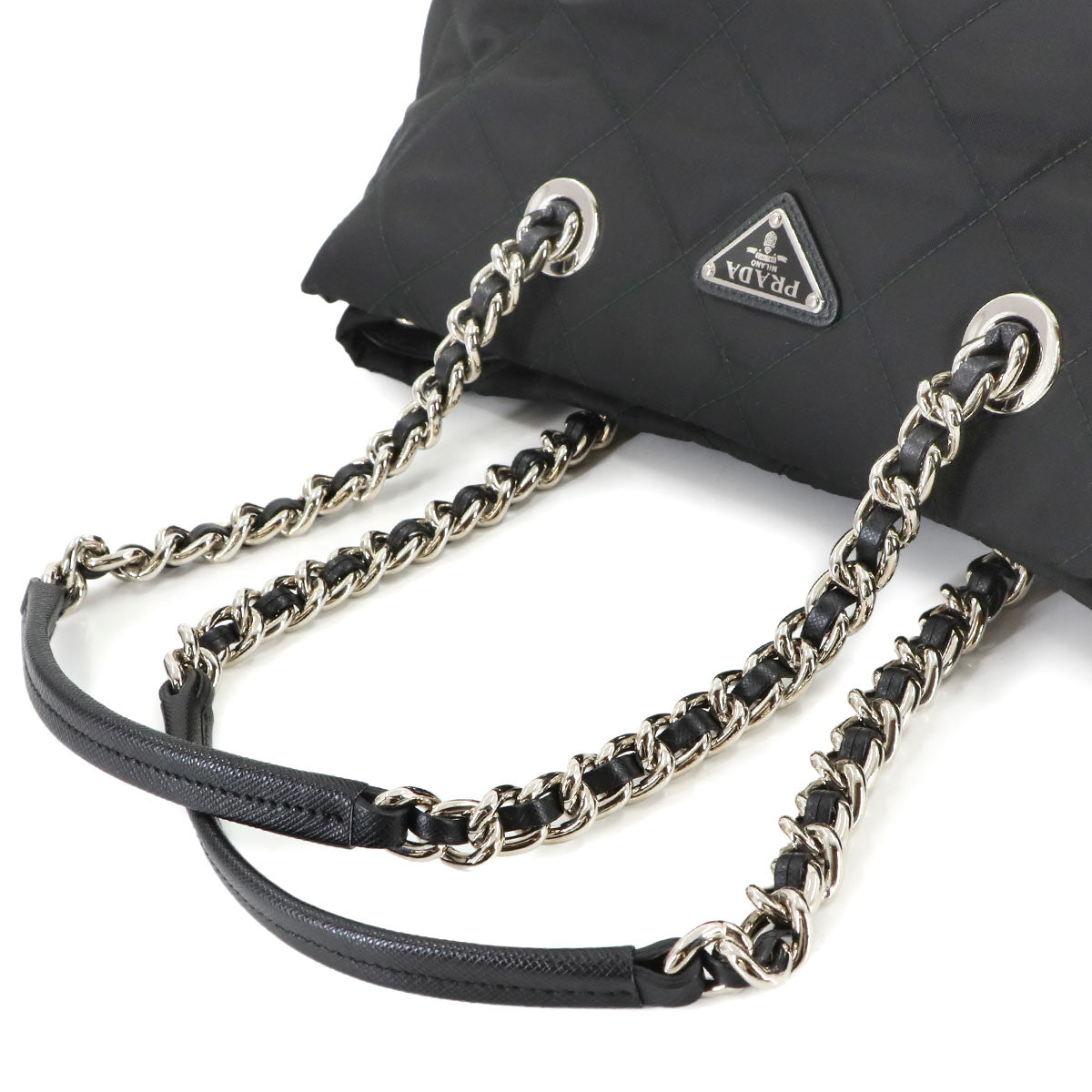 2way Tote Shoulder Bag Nylon Saffiano Leather Nero Black 1BG740