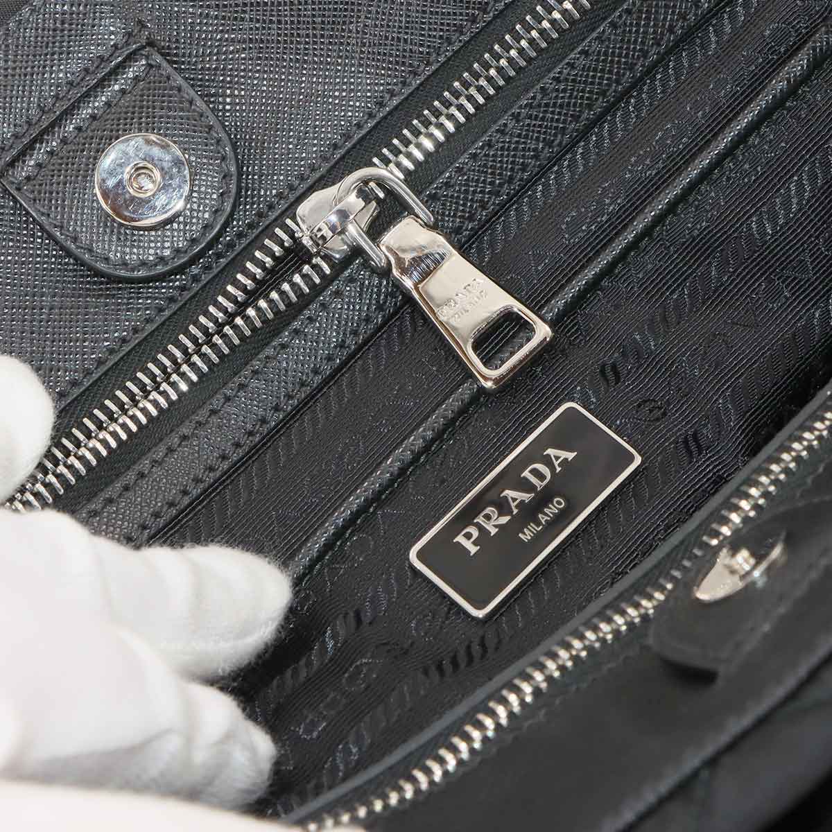 2way Tote Shoulder Bag Nylon Saffiano Leather Nero Black 1BG740