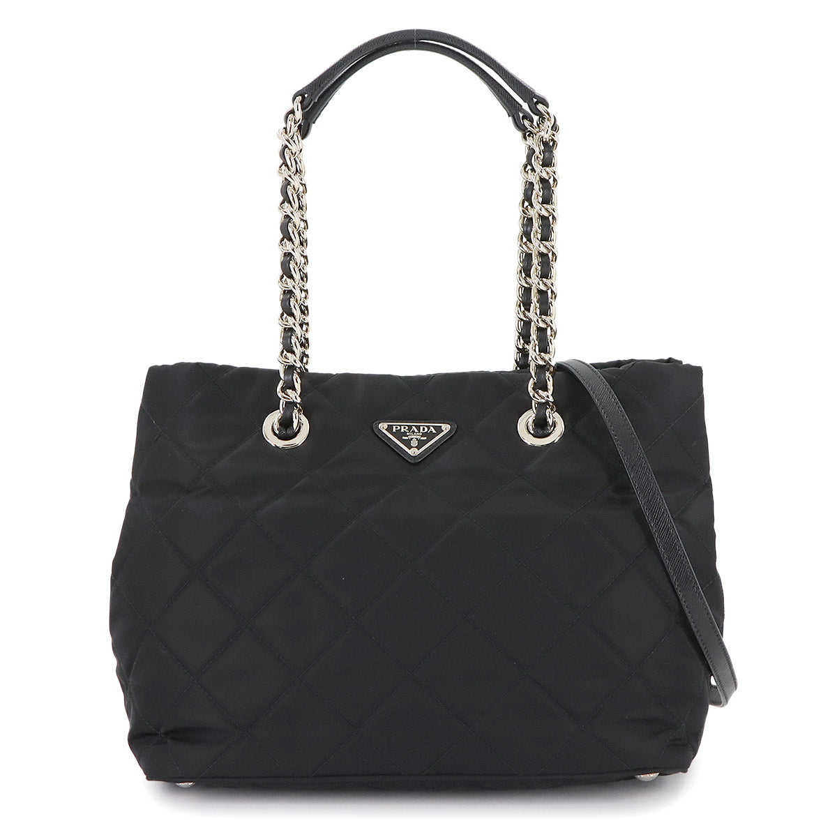 2way Tote Shoulder Bag Nylon Saffiano Leather Nero Black 1BG740