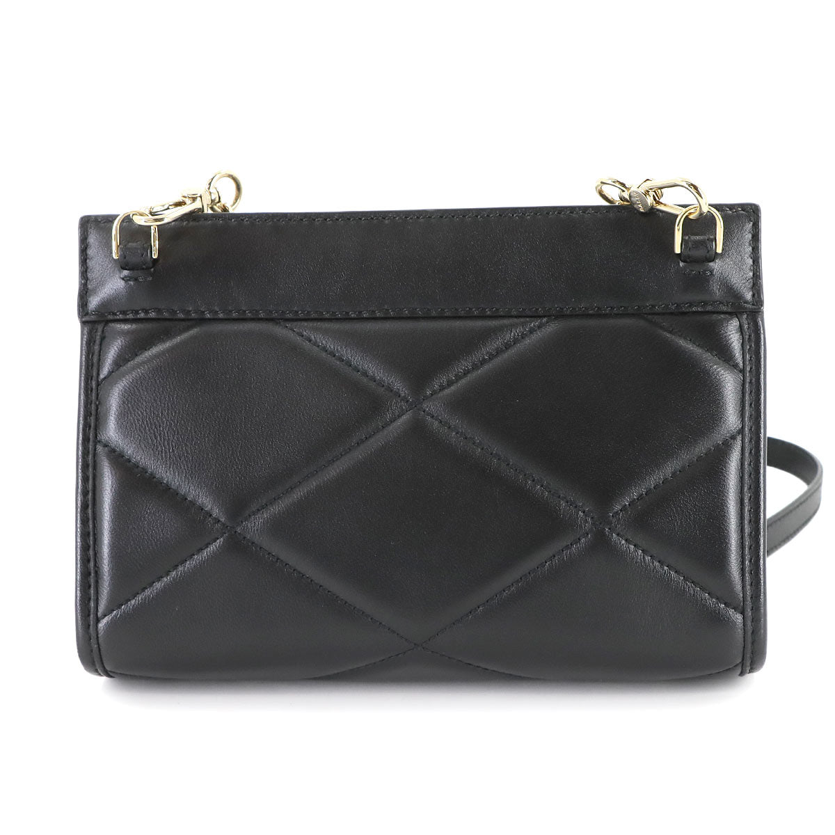 Quilting Chain Shoulder Clutch Bag Leather Black Purse