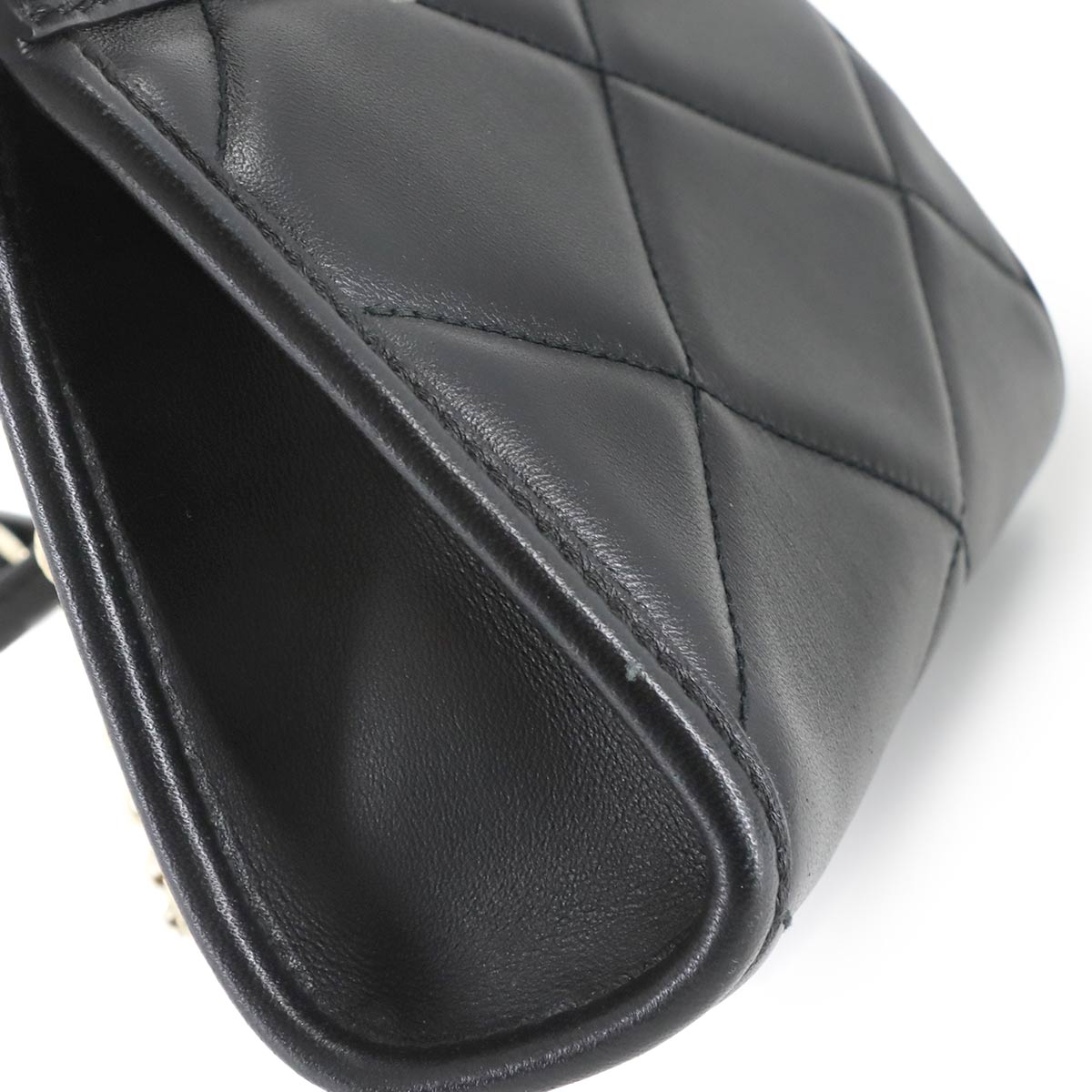 Quilting Chain Shoulder Clutch Bag Leather Black Purse