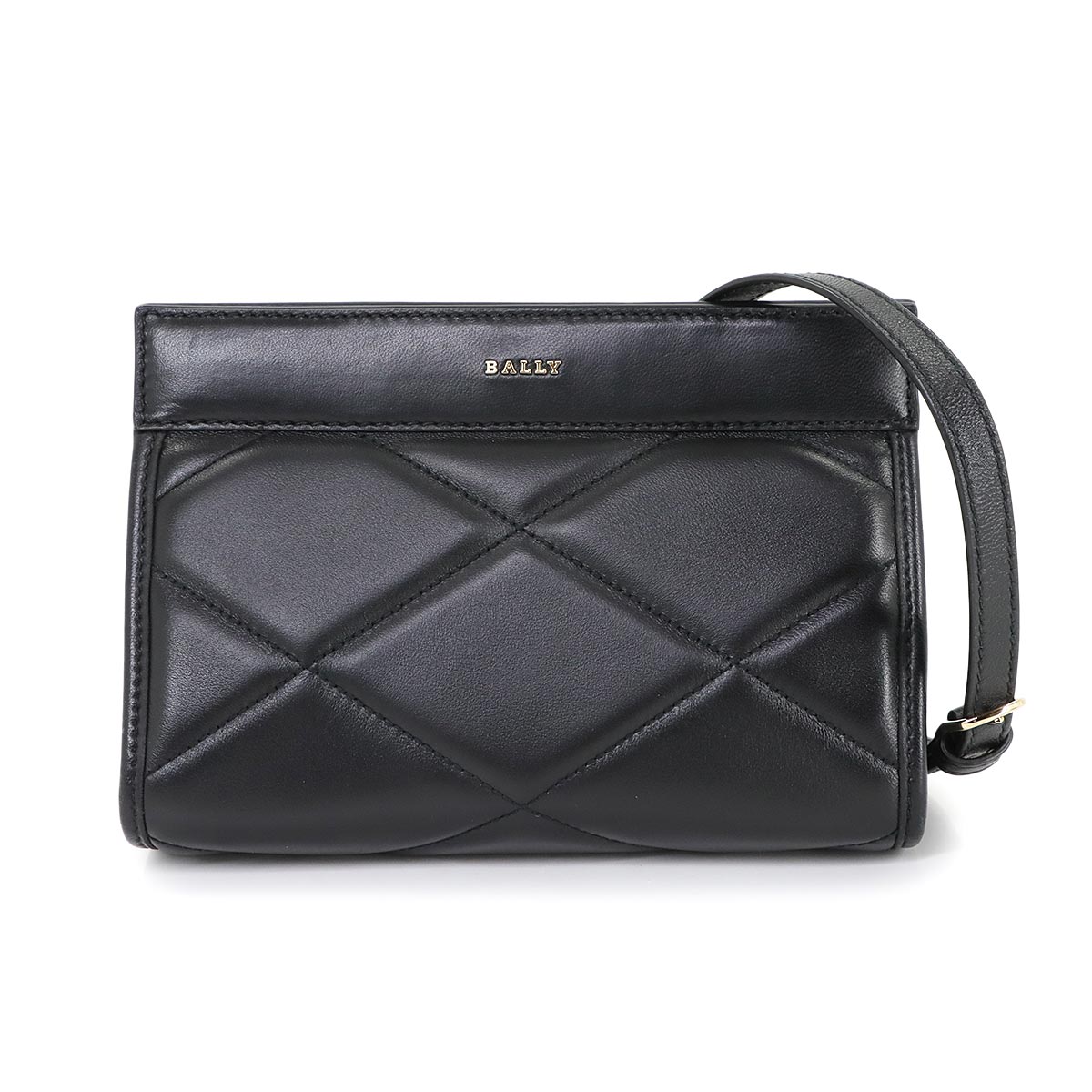 Quilting Chain Shoulder Clutch Bag Leather Black Purse