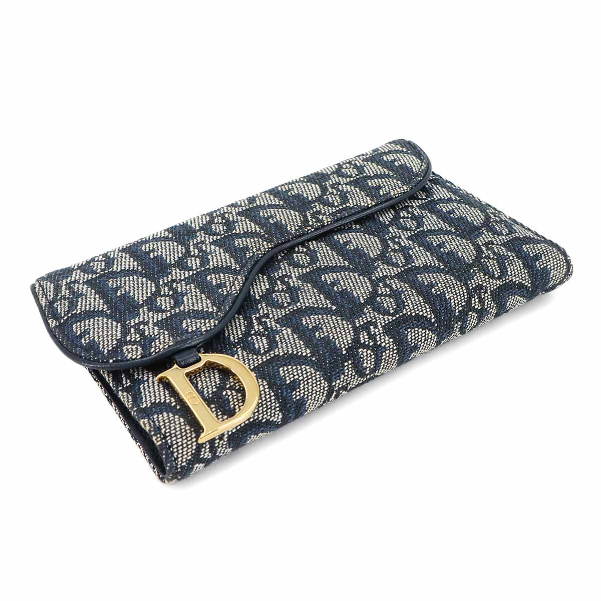 Christian Dior Trotter Saddle Wallet Canvas Navy SLO43032