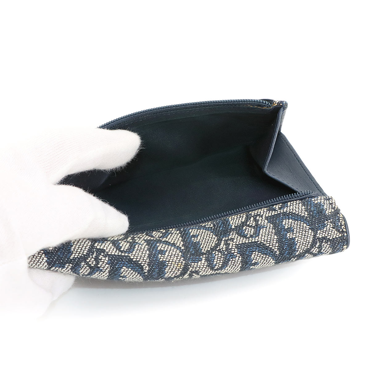 Christian Dior Trotter Saddle Wallet Canvas Navy SLO43032