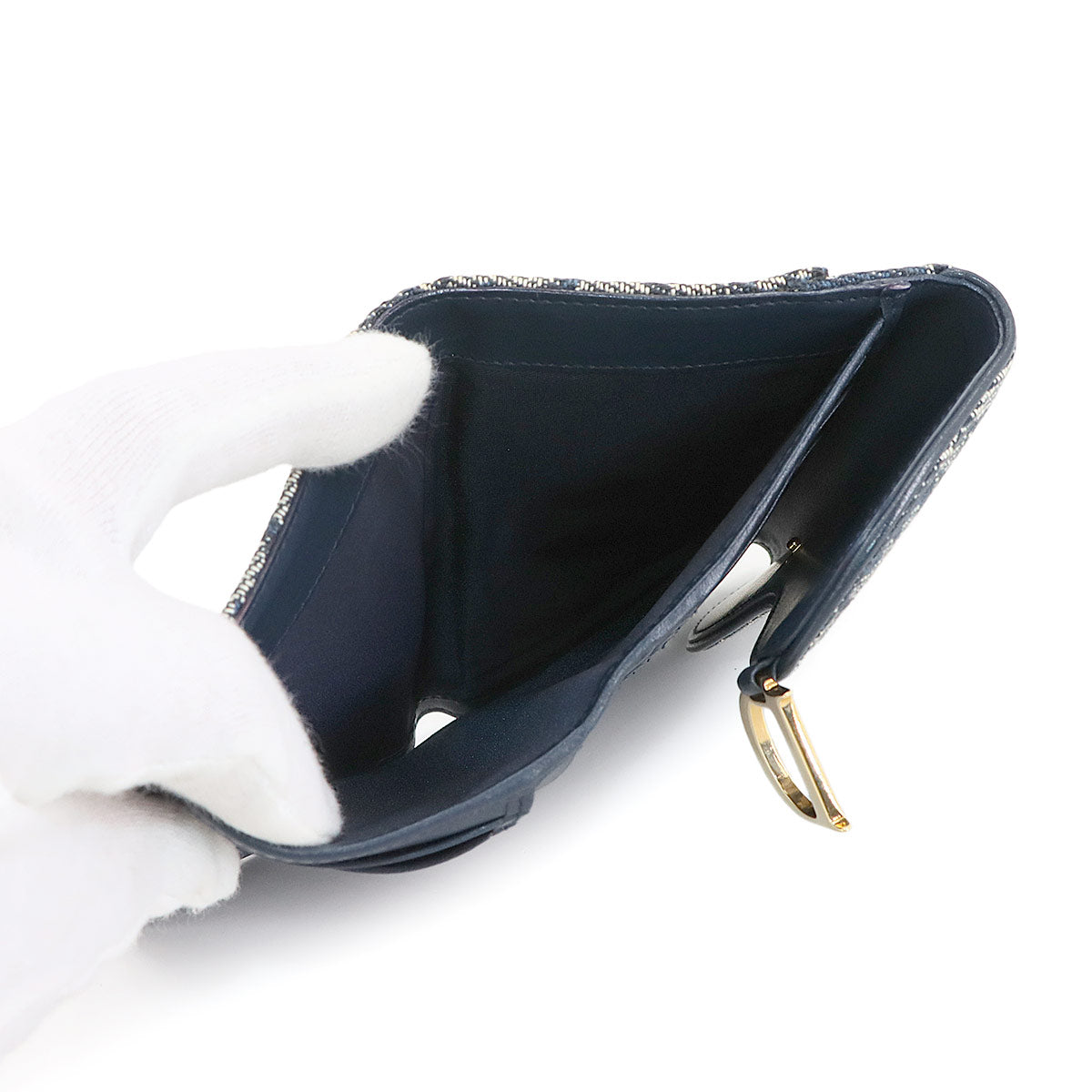 Christian Dior Trotter Saddle Wallet Canvas Navy SLO43032