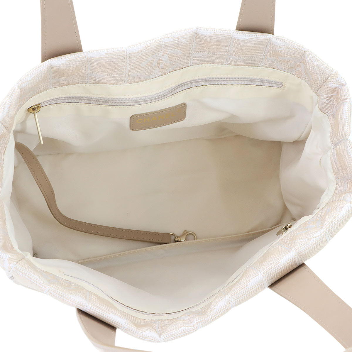 New Travel Line Tote PM Bag Nylon Jacquard Leather Beige A20457