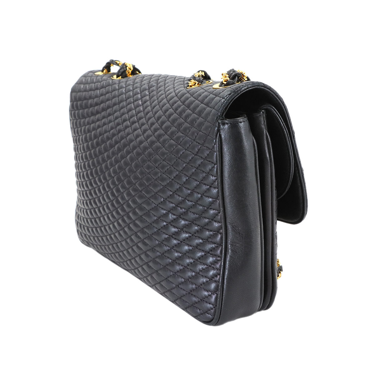 Quilting Shoulder Bag Leather Black Purse