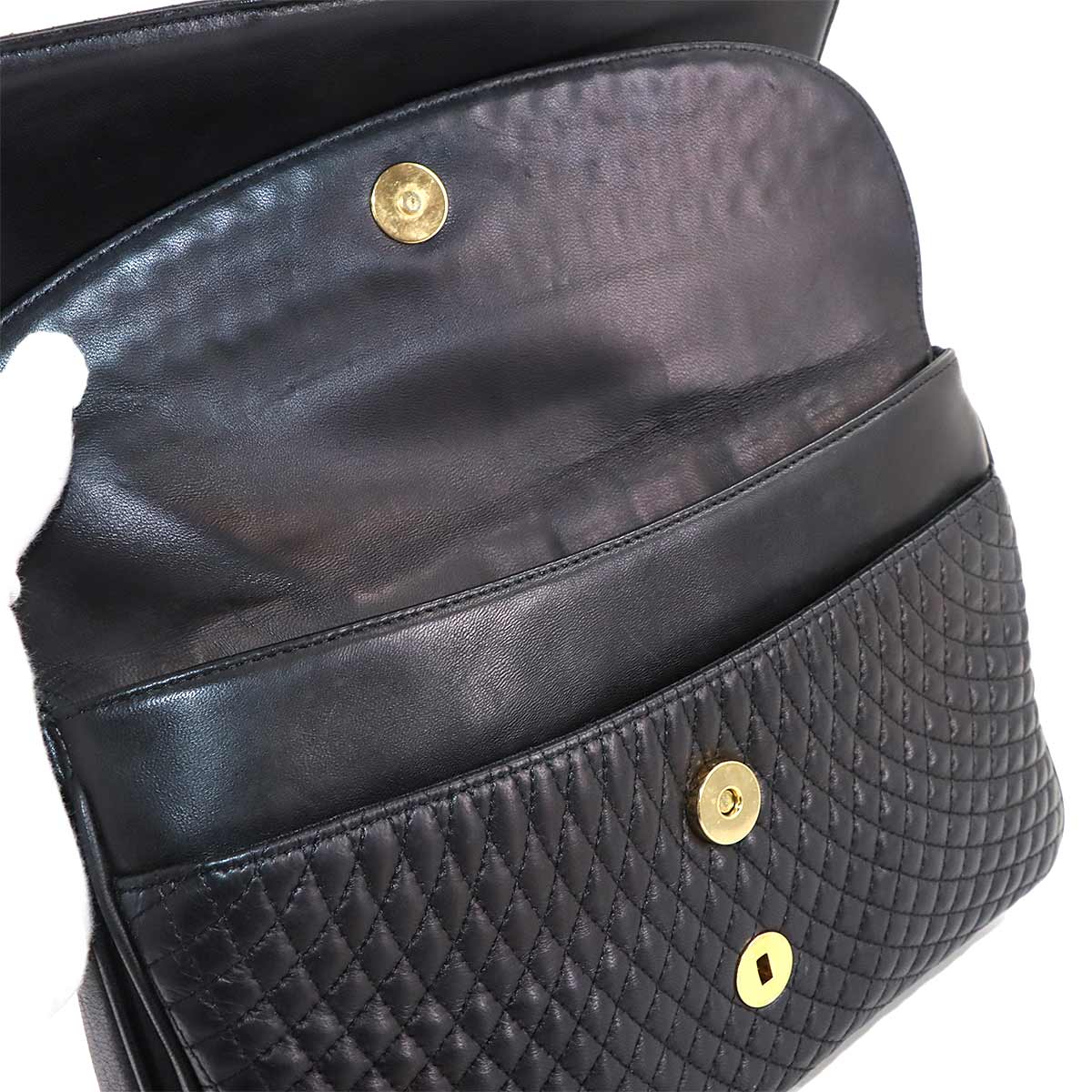 Quilting Shoulder Bag Leather Black Purse