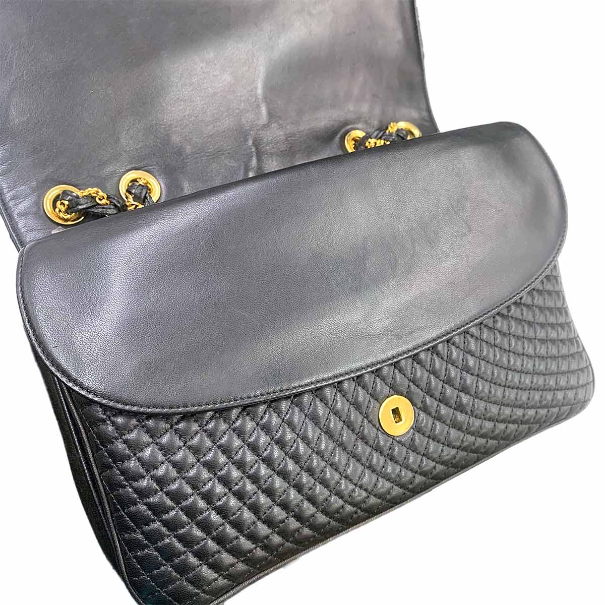 Quilting Shoulder Bag Leather Black Purse