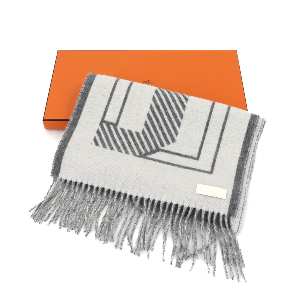 Winter Scarf Lettre au Carre Cashmere 100% Leather Gray White