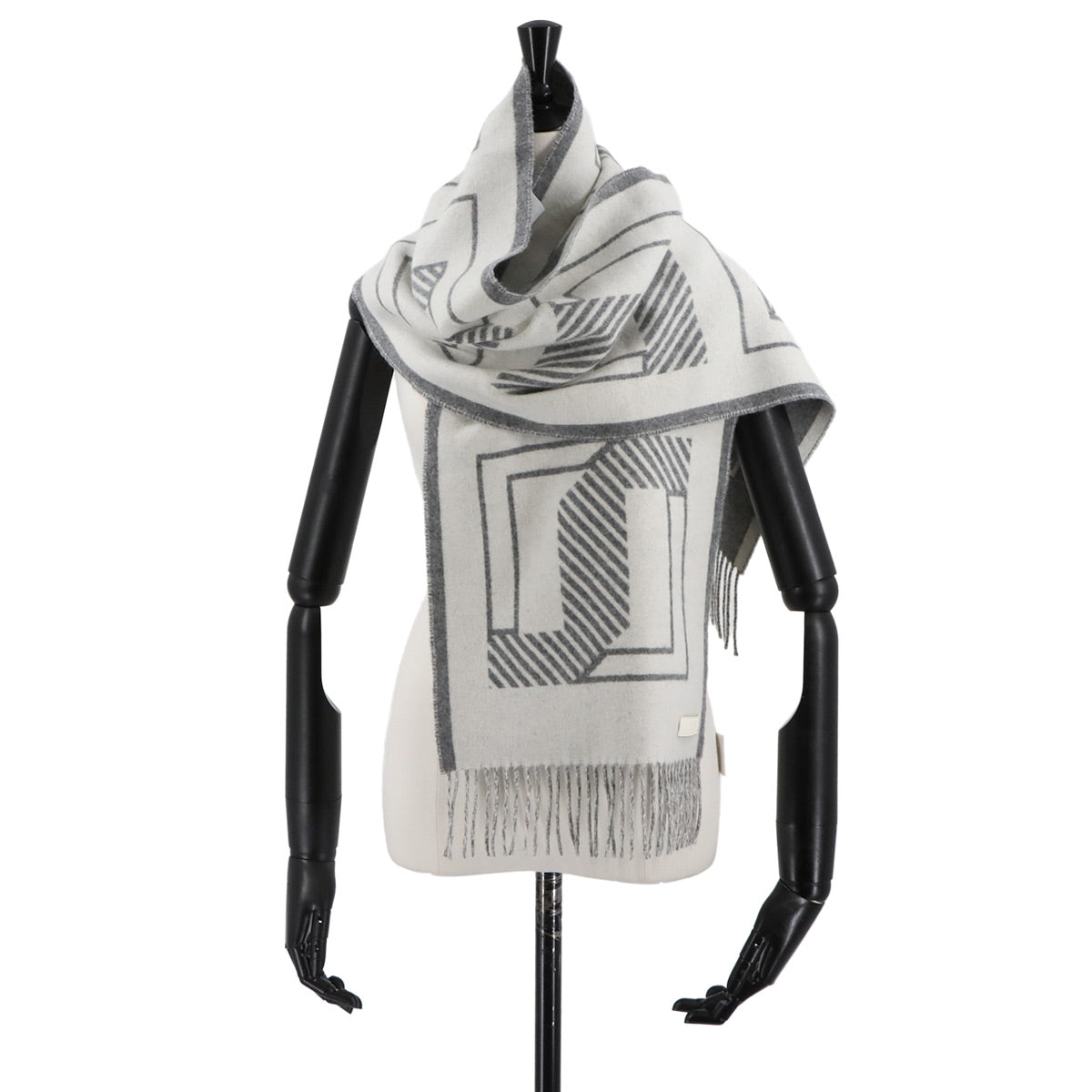 Winter Scarf Lettre au Carre Cashmere 100% Leather Gray White
