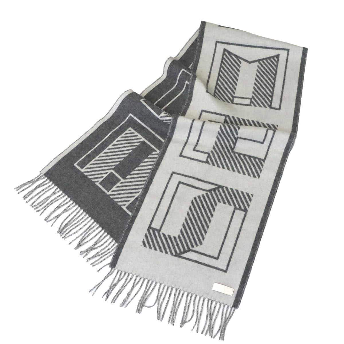 Winter Scarf Lettre au Carre Cashmere 100% Leather Gray White