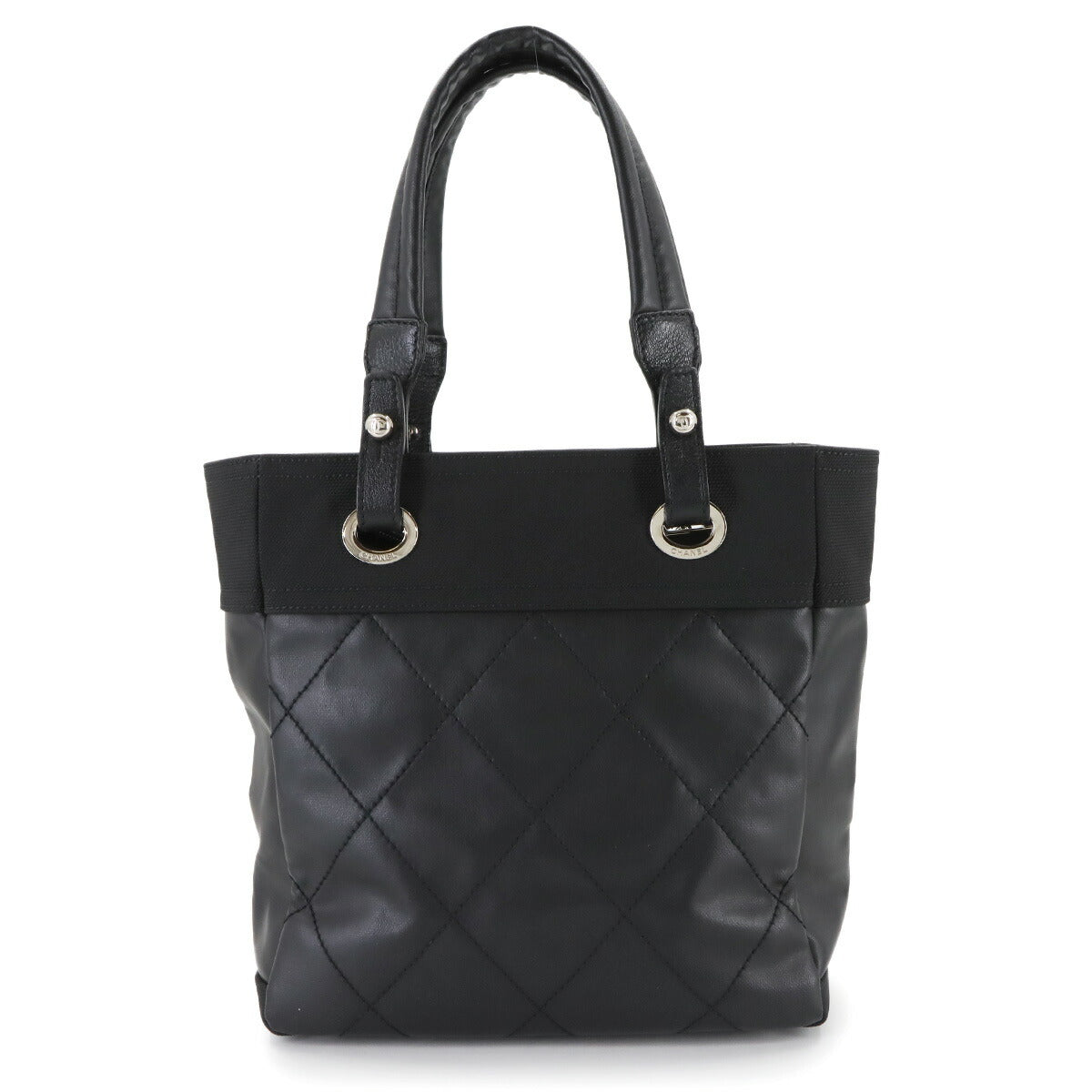 Paris Biarritz PM Tote Bag PVC Nylon Leather Black A34208 Purse