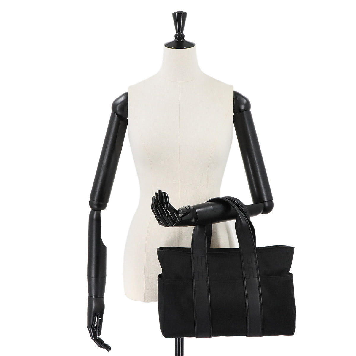 Acapulco PM Hand Bag Toile Chevrons Leather Black Purse