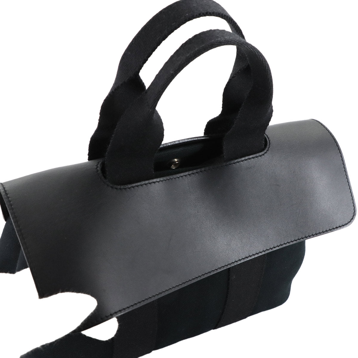 Valparaiso PM Hand Bag Toile Chevron Leather Black Purse