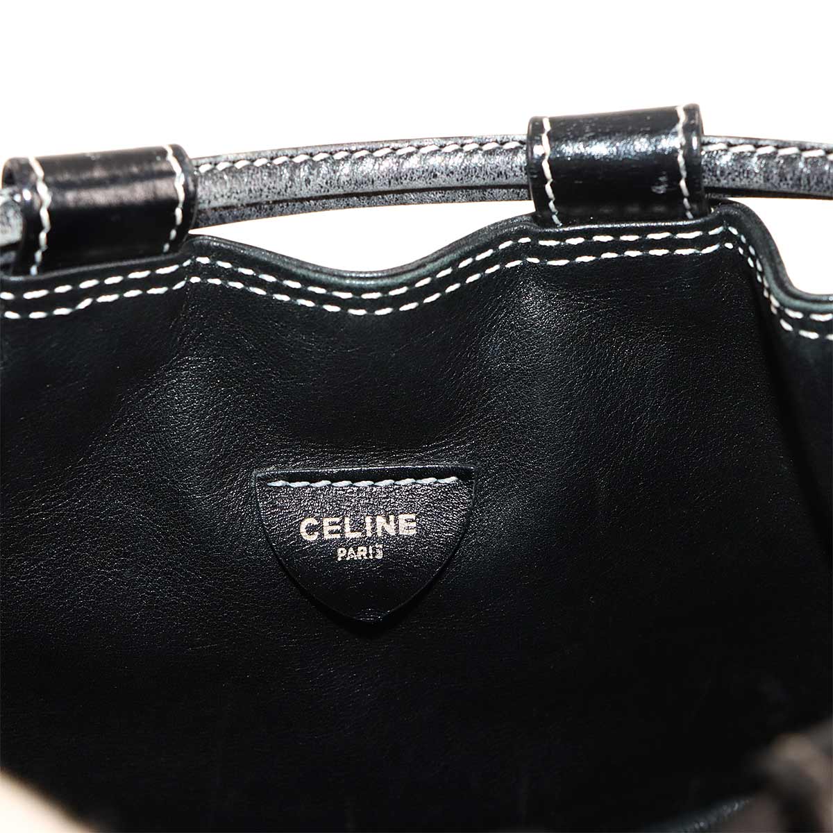 Drawstrings Shoulder Bag Leather Black Vintage Purse