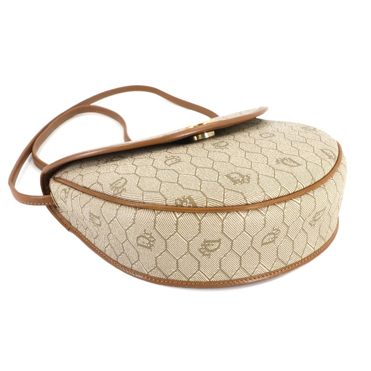Honeycomb Shoulder Bag PVC Leather Beige Brown Purse